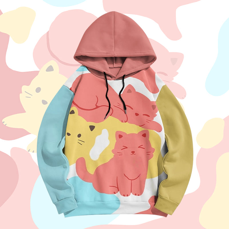 MODAKAWA Farben Block Kitty Graphic All Over Print Pullover Hoodie - Red - 6XL - image 1