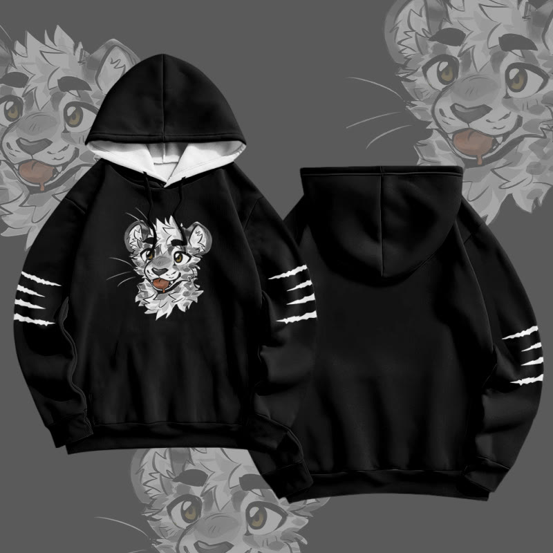 MODAKAWA X atka Pullover-Hoodie mit frechem Tigergesicht-Grafikprint - Black - 6XL - image 2