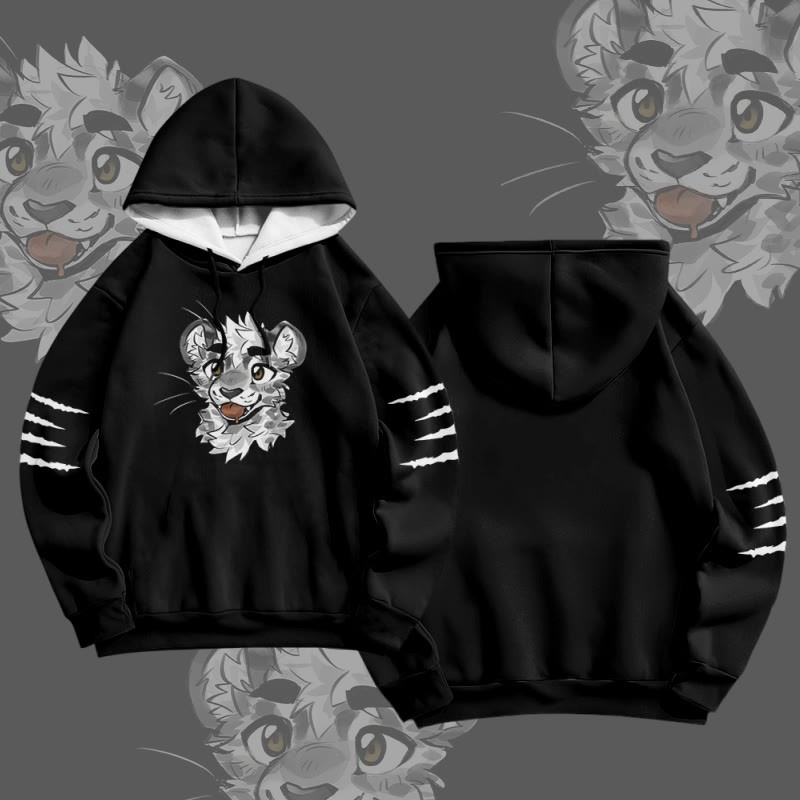 MODAKAWA X atka Pullover-Hoodie mit frechem Tigergesicht-Grafikprint - Black - 6XL - image 2
