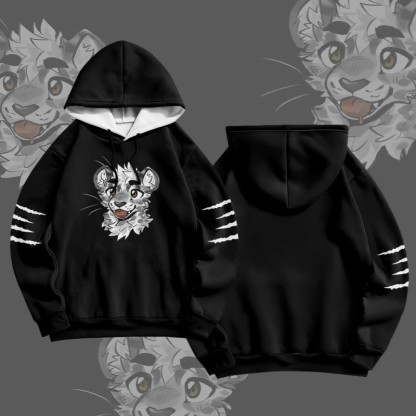 MODAKAWA X atka Pullover-Hoodie mit frechem Tigergesicht-Grafikprint - Black - 6XL - image 2