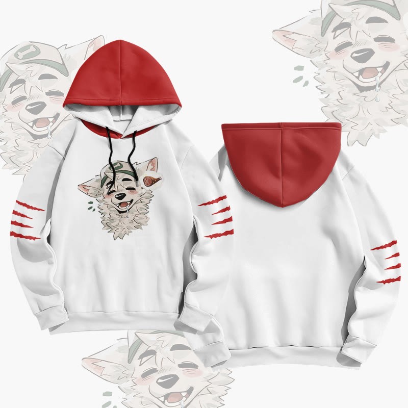 MODAKAWA X atka Fox Wants Meat Graphic All Over Print Pullover Hoodie - White - 6XL - image 2