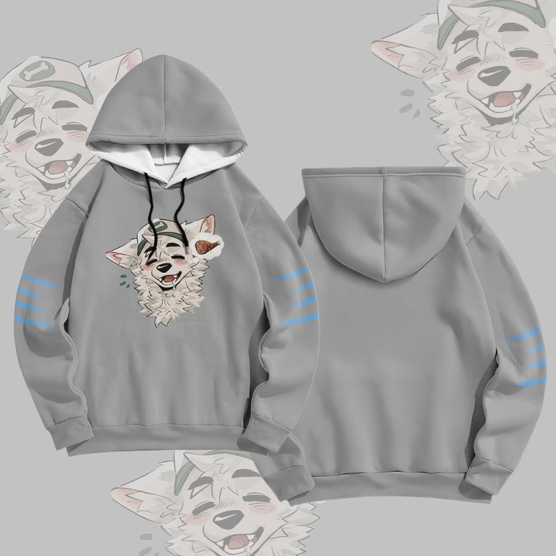 MODAKAWA X atka Fox Wants Meat Graphic All Over Print Pullover Hoodie - Grey - 6XL - image 1