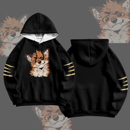 MODAKAWA X atka Pullover-Hoodie mit lustigem Fuchs-Grafikprint - Black&Yellow - 6XL - image 1
