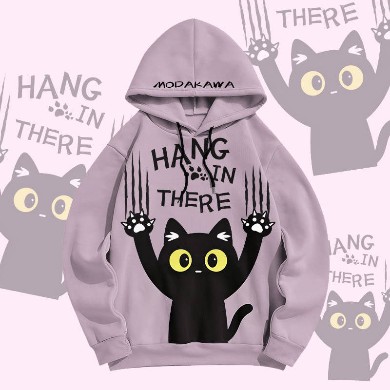 MODAKAWA HANG IN THERE Pullover Hoodie mit Allover-Print und schwarzer Katze - Purple - 6XL - image 2