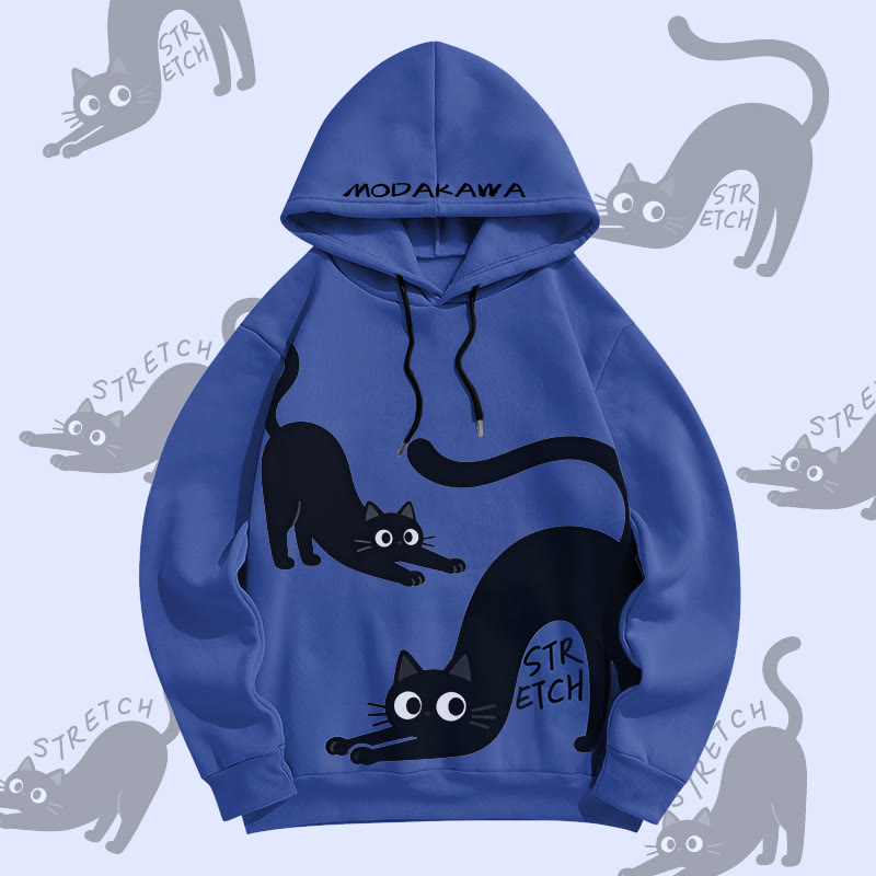 MODAKAWA Stretching Black Cat Graphic All Over Print Pullover Hoodie - Dark Blue - 6XL - image 2
