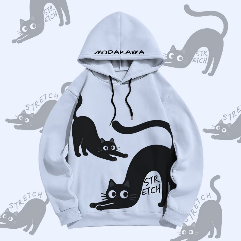 MODAKAWA Stretching Black Cat Graphic All Over Print Pullover Hoodie - Blue - 6XL - image 1