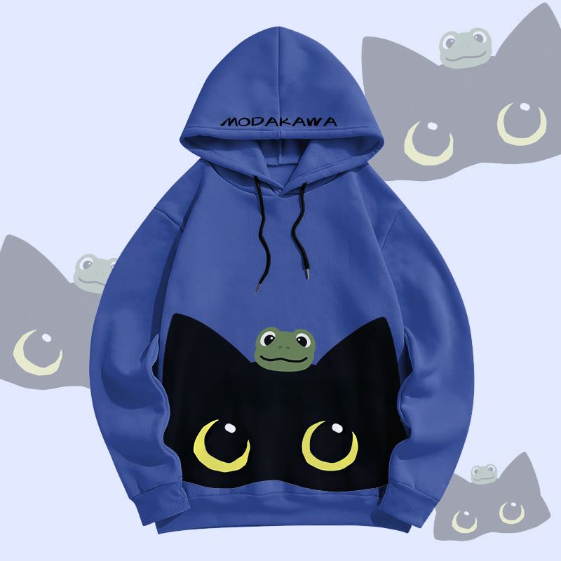 MODAKAWA Pullover-Hoodie mit Frosch- und Katzenmotiv (Allover-Print) - Dark Blue - 6XL - image 1