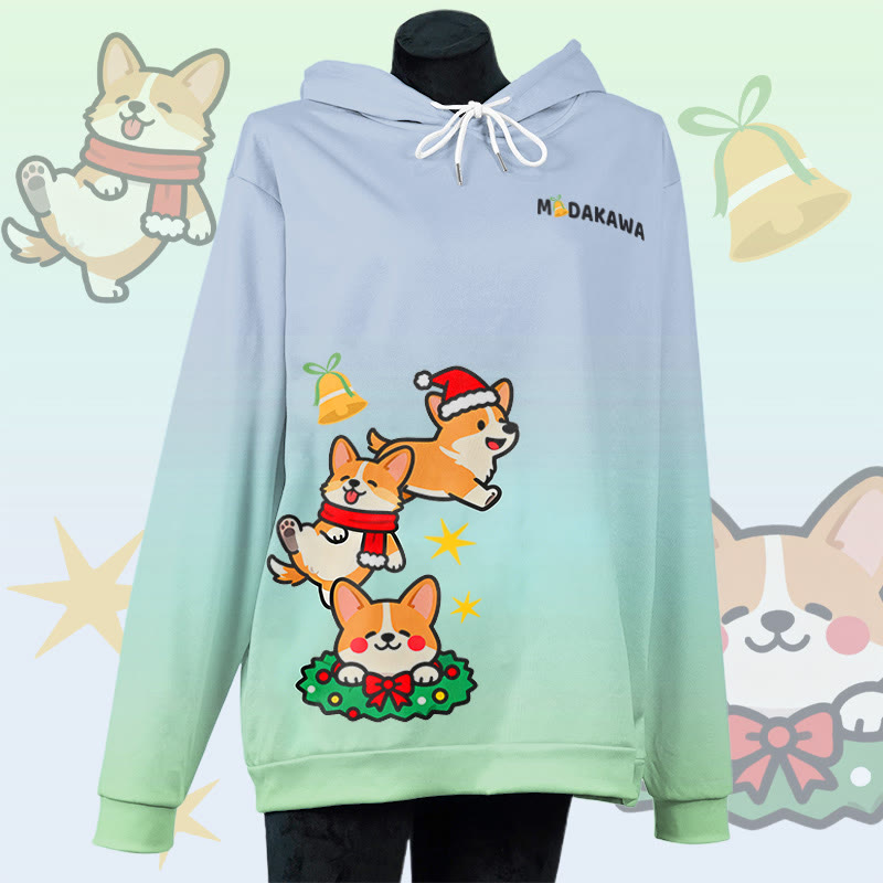 MODAKAWA Pullover-Hoodie mit Weihnachtswelpen-Motiv und Allover-Print - Blue&Green - 6XL - image 1
