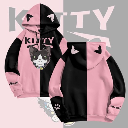 MODAKAWA Pullover-Hoodie mit niedlichem Katzenmotiv und Allover-Print - Pink - 6XL - image 2