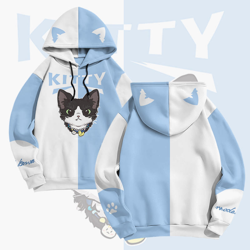 MODAKAWA Pullover-Hoodie mit niedlichem Katzenmotiv und Allover-Print - Blue - 6XL - image 1