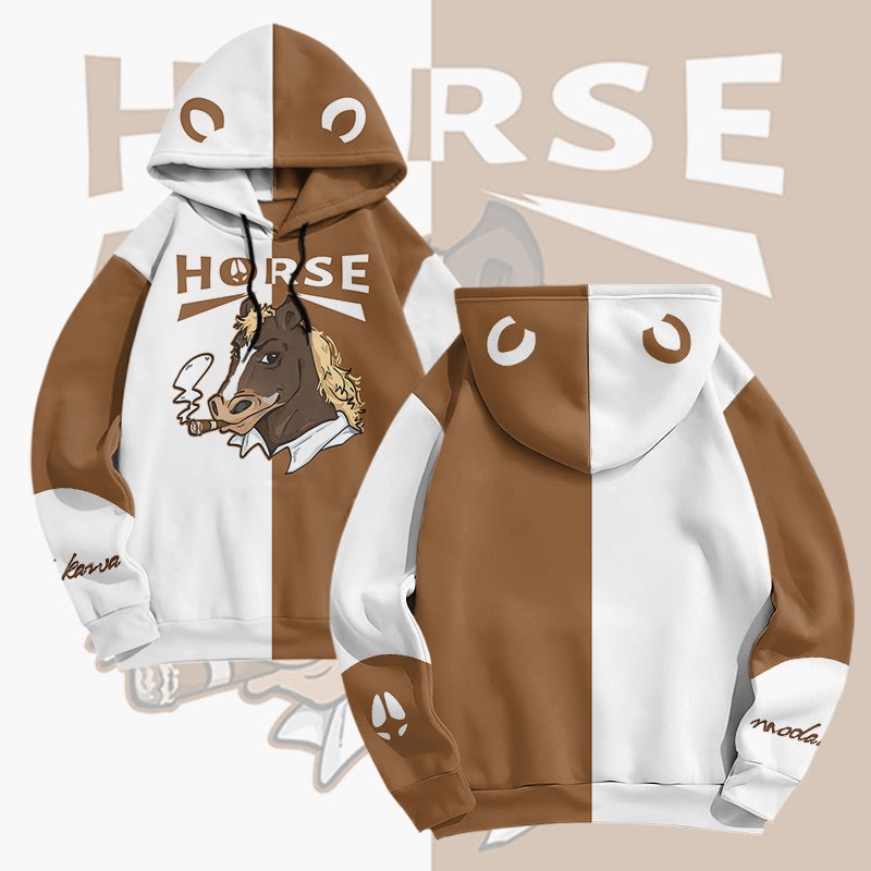 MODAKAWA Pullover-Hoodie mit Raucherpferd-Grafik-Allover-Print - Brown - 6XL - image 2
