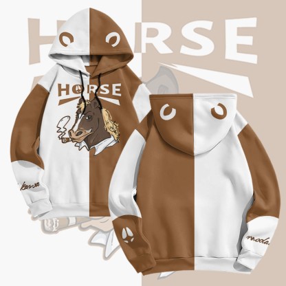 MODAKAWA Pullover-Hoodie mit Raucherpferd-Grafik-Allover-Print - Brown - 6XL - image 2