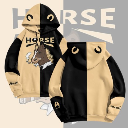 MODAKAWA Pullover-Hoodie mit Raucherpferd-Grafik-Allover-Print - Yellow - 6XL - image 1