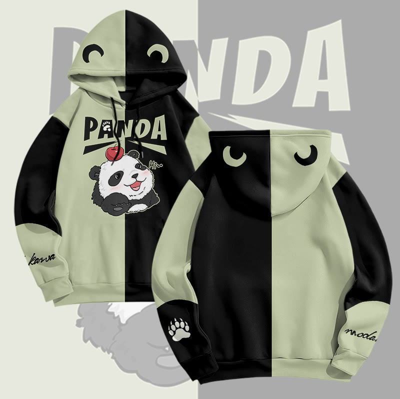 MODAKAWA Pullover-Hoodie mit Panda- und Apfelmotiv und Allover-Print - Green&Black - 6XL - image 2