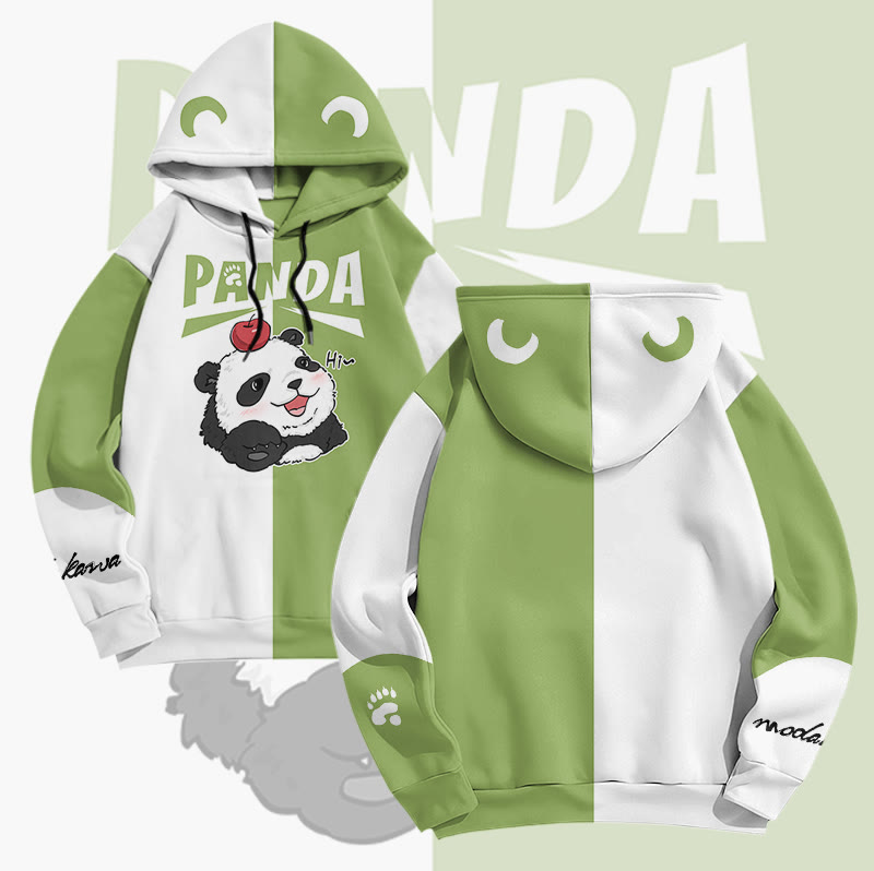 MODAKAWA Pullover-Hoodie mit Panda- und Apfelmotiv und Allover-Print - Green&White - 6XL - image 1