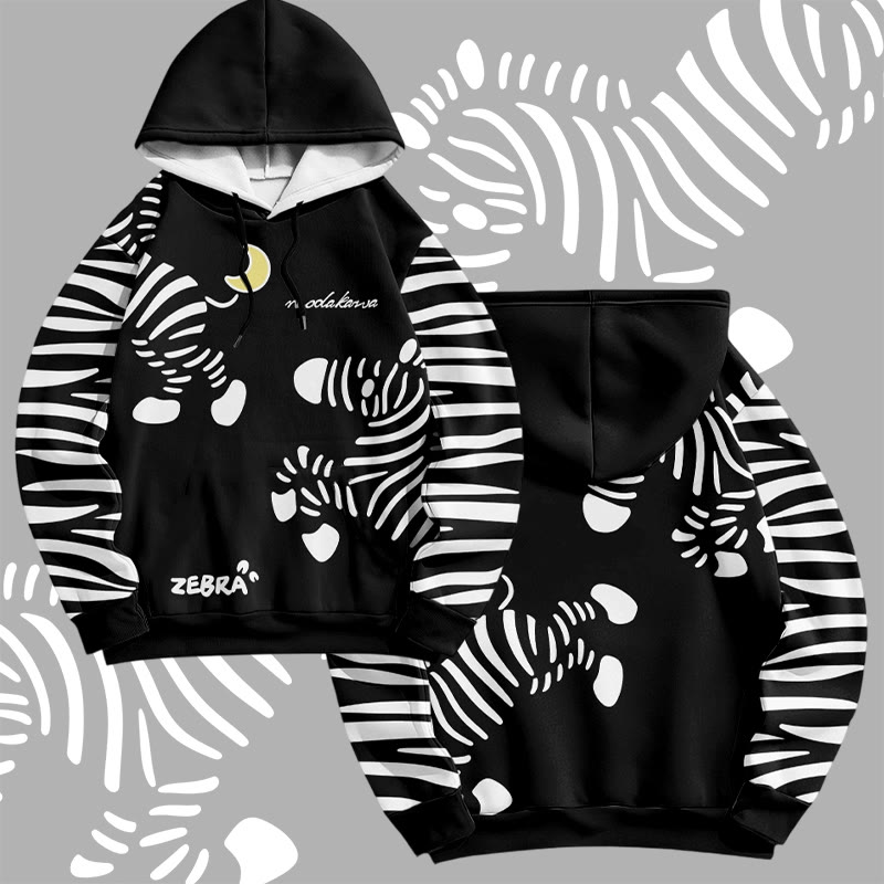 MODAKAWA Pullover-Hoodie mit Zebra-Grafik-Allover-Print - Black - 6XL - image 2