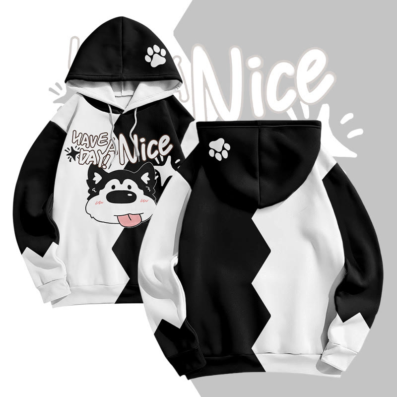 MODAKAWA HAB A NICE DAY TAG Pullover-Hoodie mit herausgestreckter Zunge und Welpenmotiv (Allover-Print) - Black - 6XL - image 2