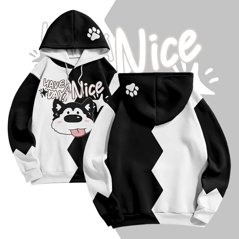 MODAKAWA HAB A NICE DAY TAG Pullover-Hoodie mit herausgestreckter Zunge und Welpenmotiv (Allover-Print) - Black - 6XL - image 2