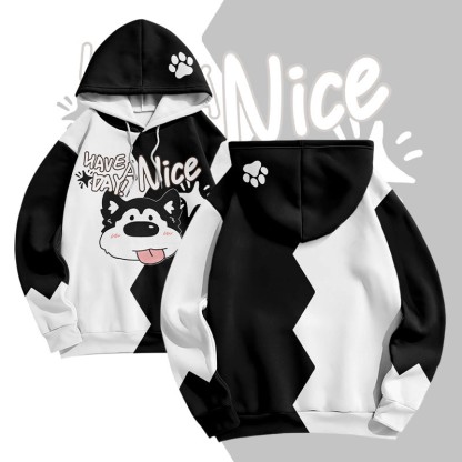 MODAKAWA HAB A NICE DAY TAG Pullover-Hoodie mit herausgestreckter Zunge und Welpenmotiv (Allover-Print) - Black - 6XL - image 2