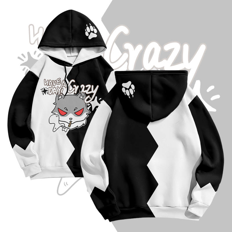 MODAKAWA HAB EINEN VERRÜCKTEN TAG Pullover-Hoodie mit Raucherwolf-Grafik und Allover-Print - Black - 6XL - image 2