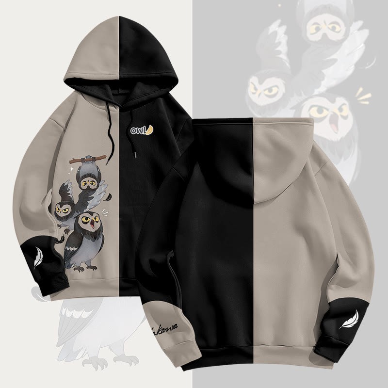 MODAKAWA Pullover-Hoodie mit Eulen-Grafik-Allover-Print - Camel - 6XL - image 2