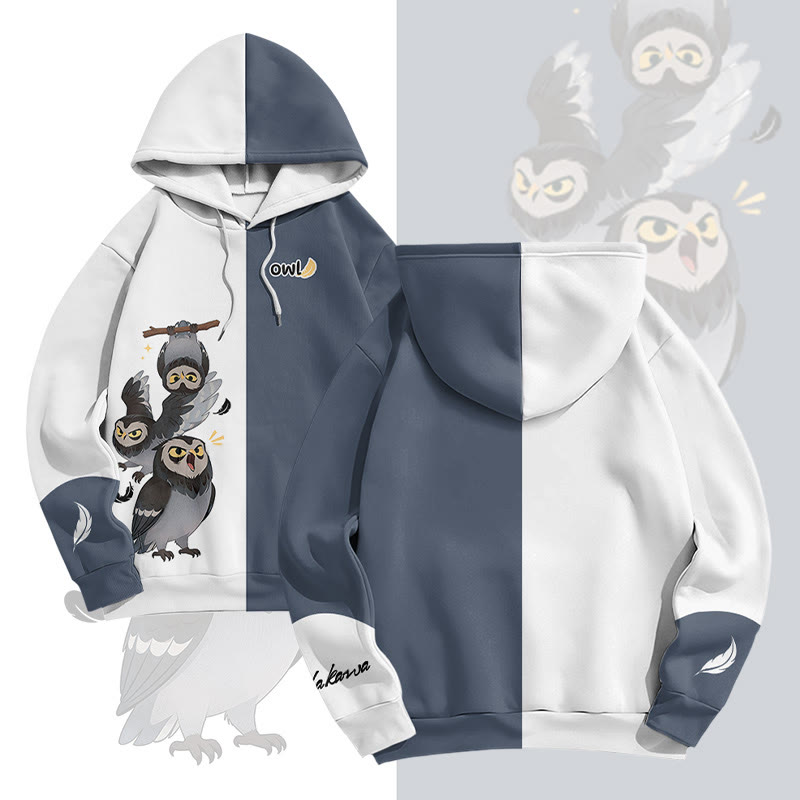 MODAKAWA Pullover-Hoodie mit Eulen-Grafik-Allover-Print - Blue - 6XL - image 1