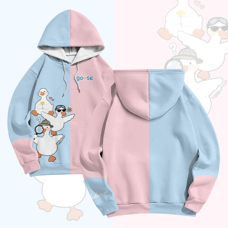 MODAKAWA Pullover-Hoodie mit skurrilem Gänse-Grafikprint - Blue&Pink - 6XL - image 1