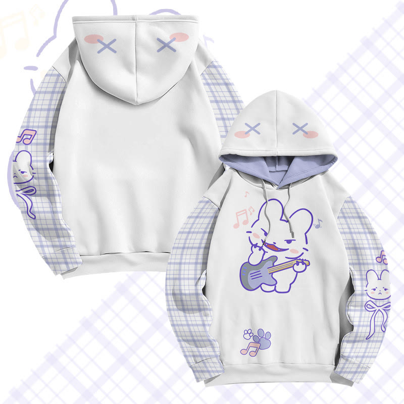 MODAKAWA Pullover-Hoodie mit Gitarrenhasen-Grafik-Allover-Print - White&Purple - 6XL - image 2