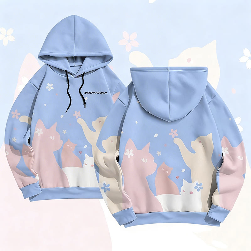 MODAKAWA Sakura Katzen-Pullover-Hoodie mit Allover-Print - Blue - 6XL - image 2
