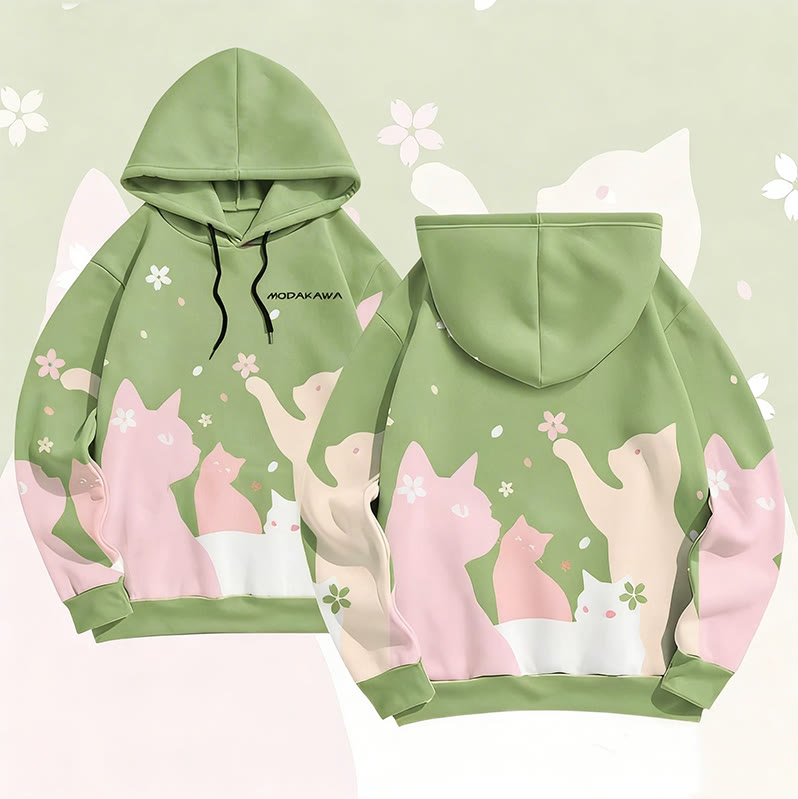 MODAKAWA Sakura Katzen-Pullover-Hoodie mit Allover-Print - Green - 6XL - image 1