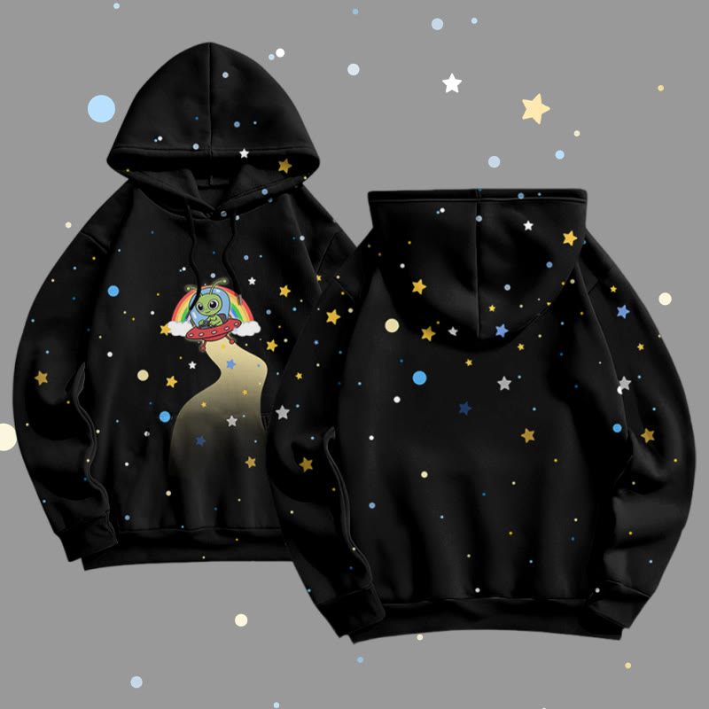 MODAKAWA Pullover-Hoodie mit Sternen-Alien-Grafik-Allover-Print - Black - 6XL - image 3