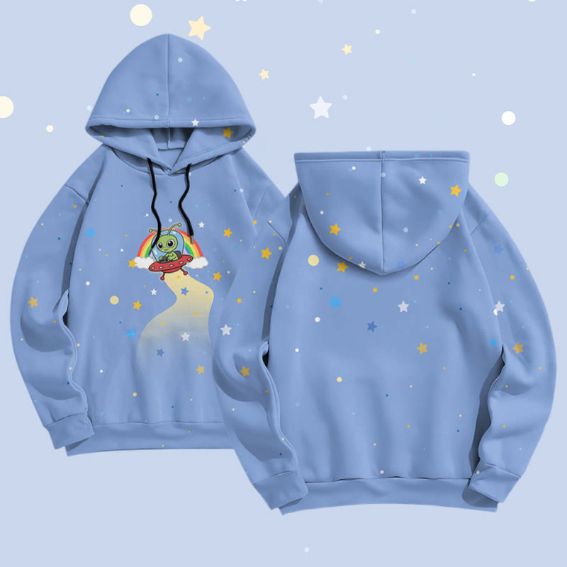 MODAKAWA Pullover-Hoodie mit Sternen-Alien-Grafik-Allover-Print - Blue - 6XL - image 2