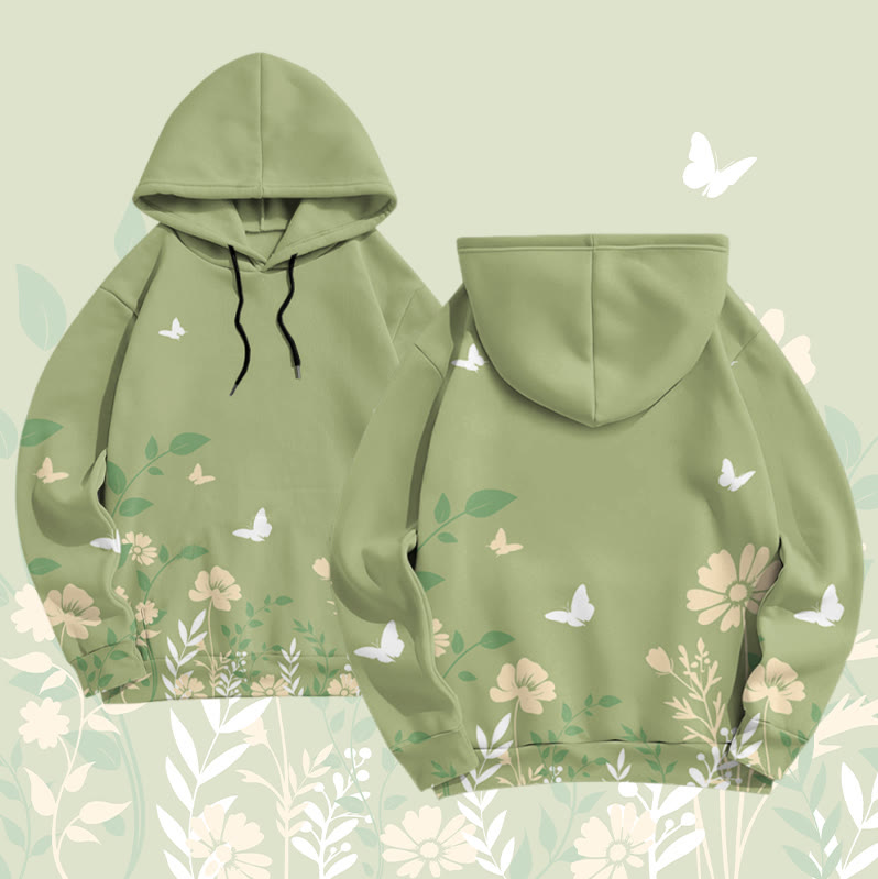 MODAKAWA Pullover-Hoodie mit Blumen- und Schmetterlingsmotiv (Allover-Print) - Green - 6XL - image 2