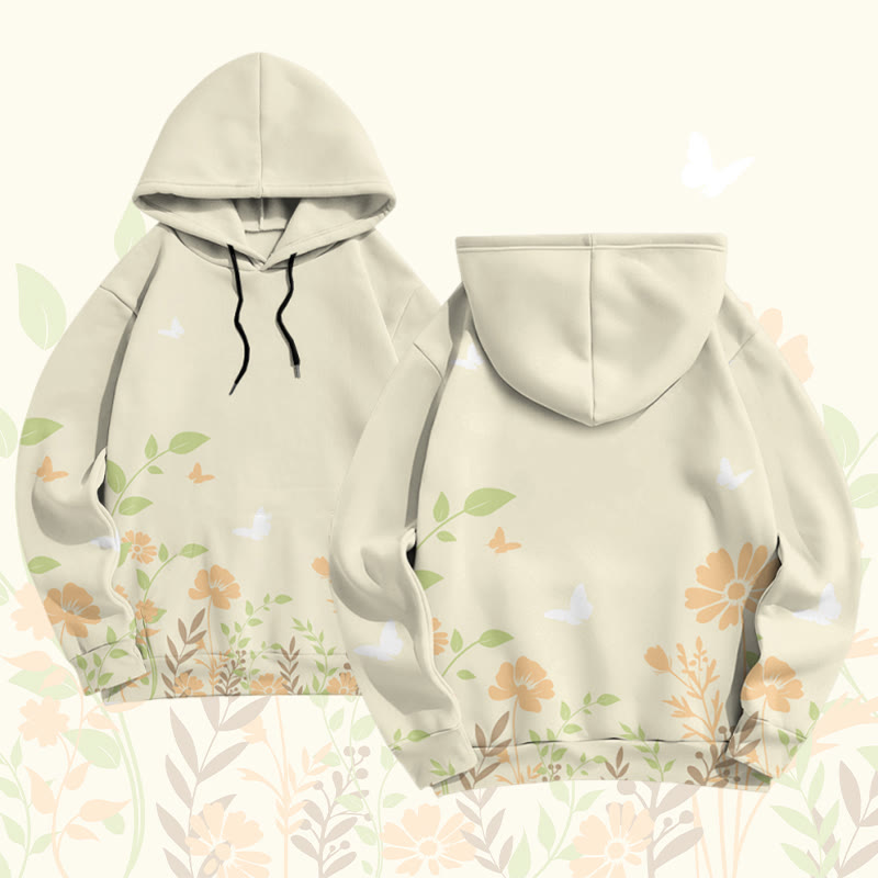 MODAKAWA Pullover-Hoodie mit Blumen- und Schmetterlingsmotiv (Allover-Print) - Beige - 6XL - image 1