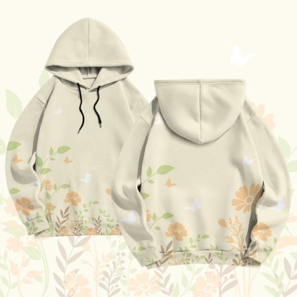 MODAKAWA Pullover-Hoodie mit Blumen- und Schmetterlingsmotiv (Allover-Print) - Beige - 6XL - image 1