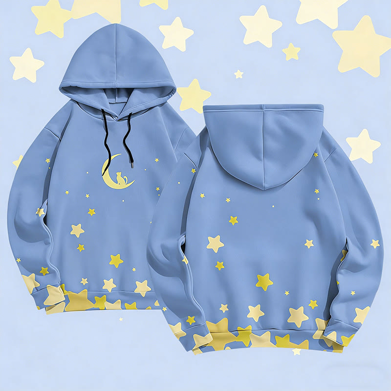 MODAKAWA Pullover-Hoodie mit Sternen- und Mondgrafik-Allover-Print - Blue - 6XL - image 1