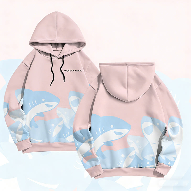 MODAKAWA Pullover-Hoodie mit lustigem Hai-Motiv und Allover-Print - Pink - 6XL - image 3