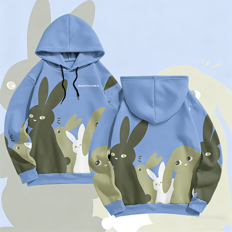 MODAKAWA Pullover-Hoodie mit pastellfarbenem Hasenmotiv und Allover-Print - Blue - 6XL - image 2