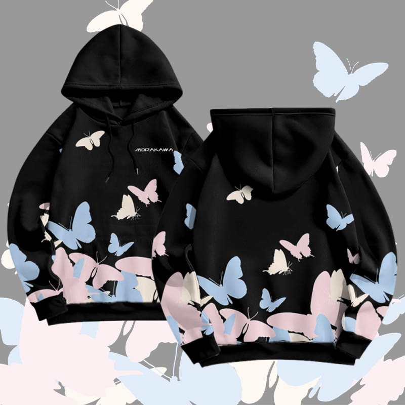 MODAKAWA Pullover-Hoodie mit Schmetterlingsmotiv und Allover-Print - Black - 6XL - image 1