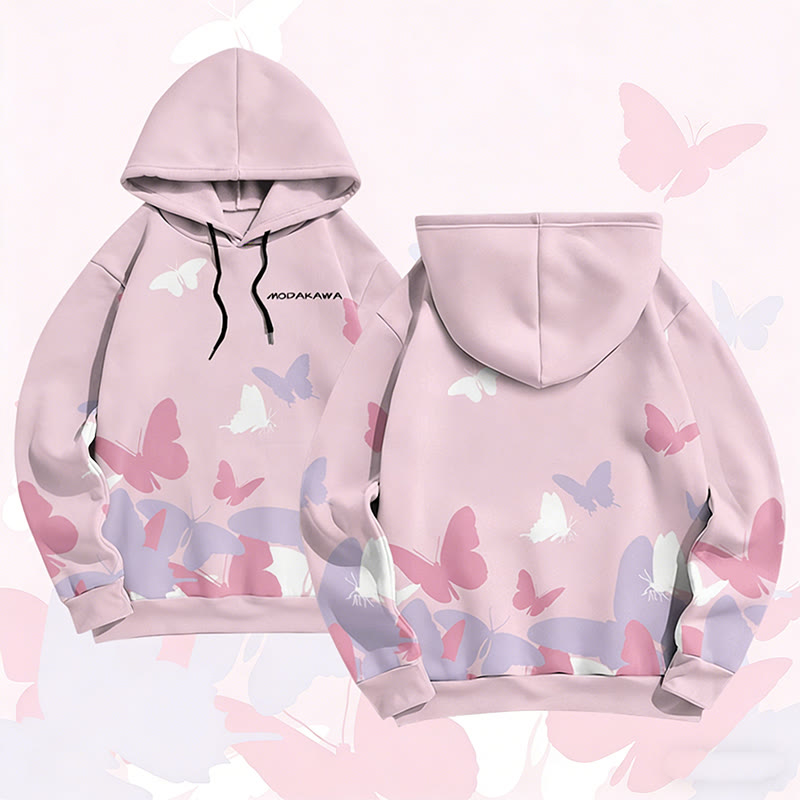 MODAKAWA Pullover-Hoodie mit Schmetterlingsmotiv und Allover-Print - Pink - 6XL - image 3