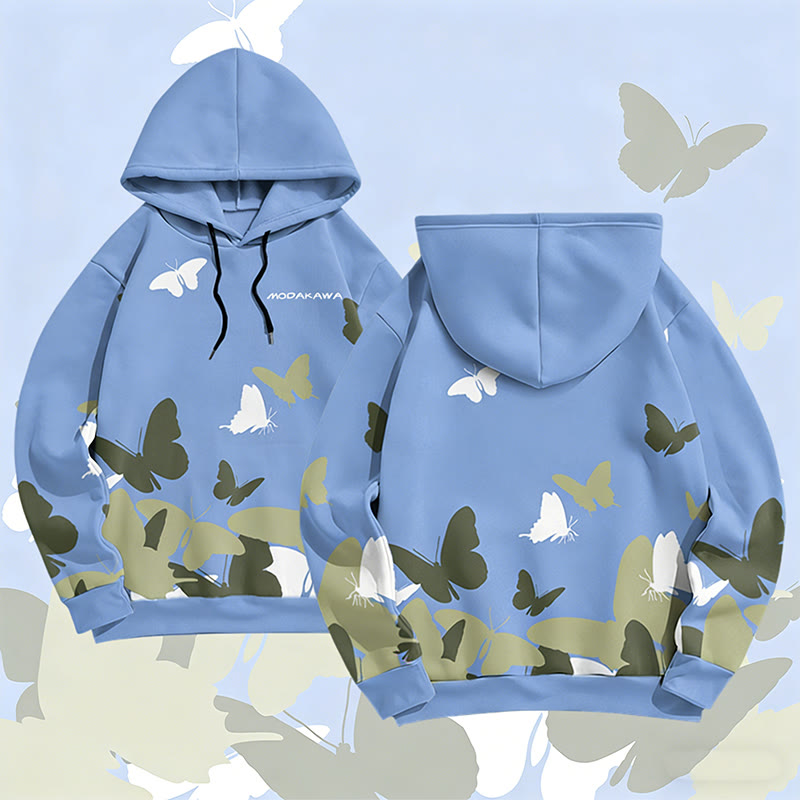 MODAKAWA Pullover-Hoodie mit Schmetterlingsmotiv und Allover-Print - Blue - 6XL - image 2