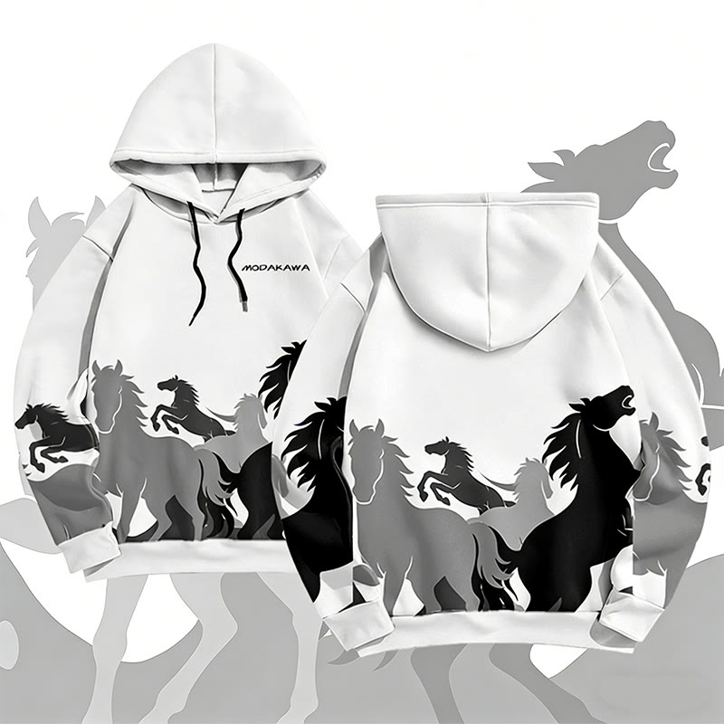 MODAKAWA Pullover-Hoodie mit Allover-Print eines galoppierenden Pferdes - White - 6XL - image 1