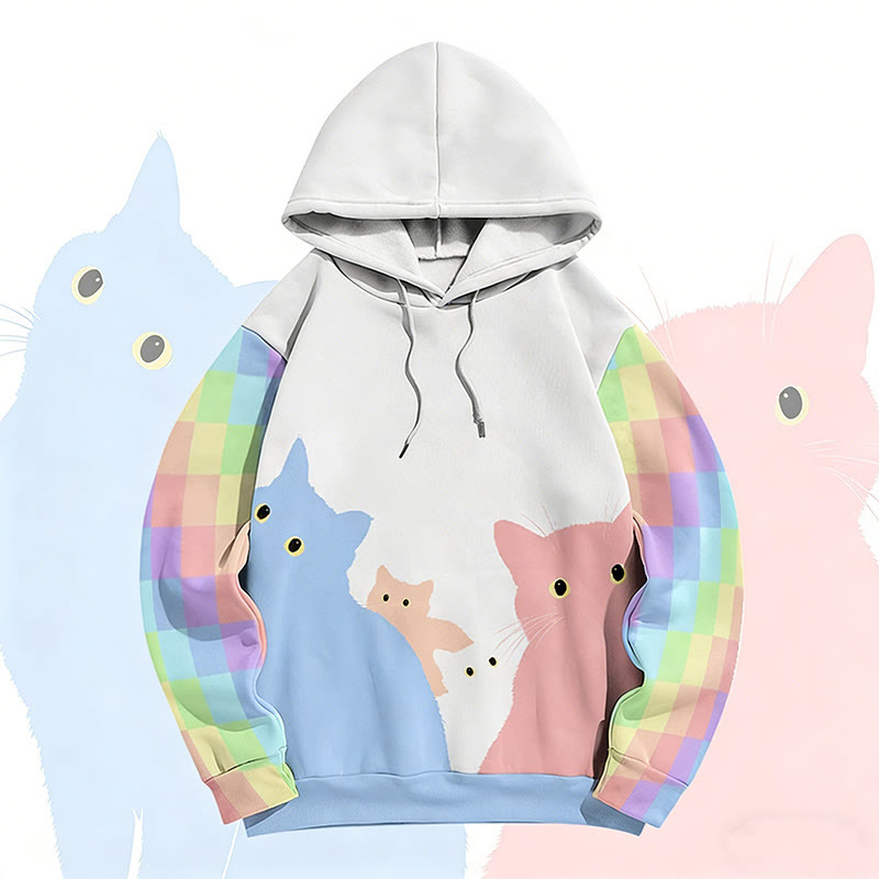 MODAKAWA Pullover-Hoodie mit Regenbogenkatzen-Motiv und Allover-Print - image 6