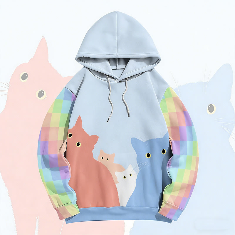 MODAKAWA Pullover-Hoodie mit Regenbogenkatzen-Motiv und Allover-Print - image 2