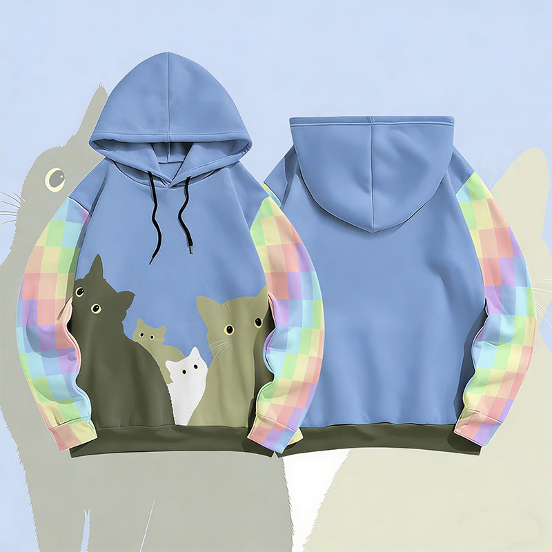 MODAKAWA Pullover-Hoodie mit Regenbogenkatzen-Motiv und Allover-Print - Dark Blue - 6XL - image 3