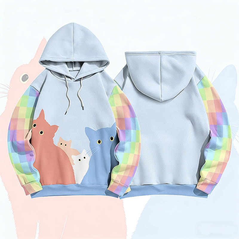 MODAKAWA Pullover-Hoodie mit Regenbogenkatzen-Motiv und Allover-Print - Blue - 6XL - image 1