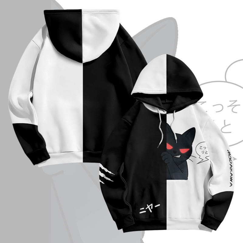 MODAKAWA Pullover-Hoodie mit Allover-Print einer schwarzen Katze - Black - 6XL - image 1