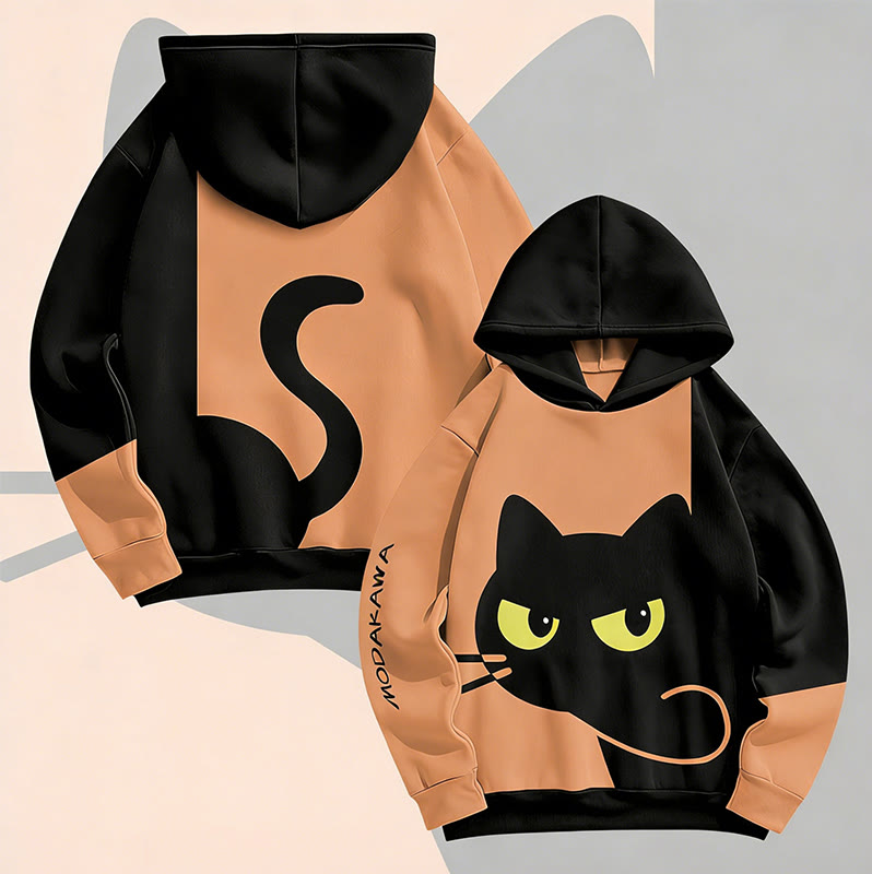 MODAKAWA Pullover-Hoodie mit verspieltem Allover-Print einer schwarzen Katze - Orange - 6XL - image 2