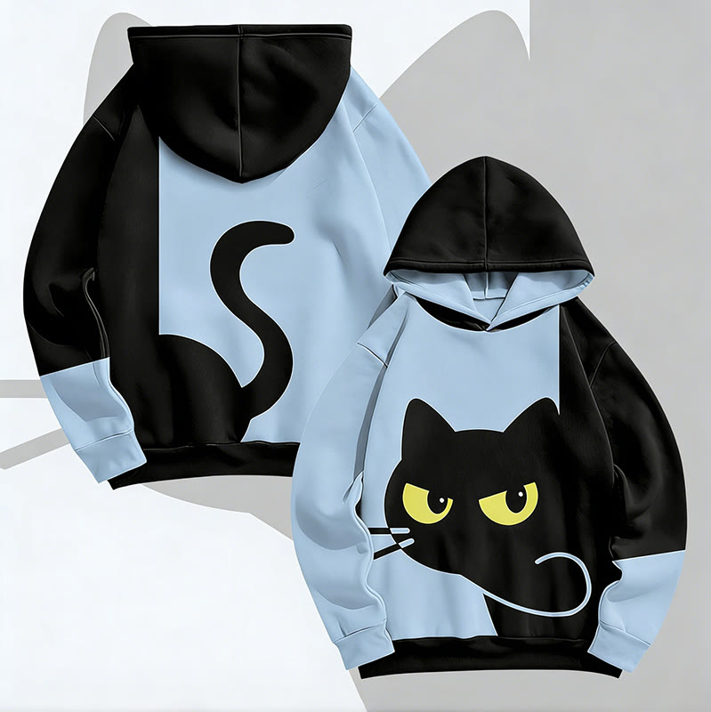 MODAKAWA Pullover-Hoodie mit verspieltem Allover-Print einer schwarzen Katze - Blue - 6XL - image 1