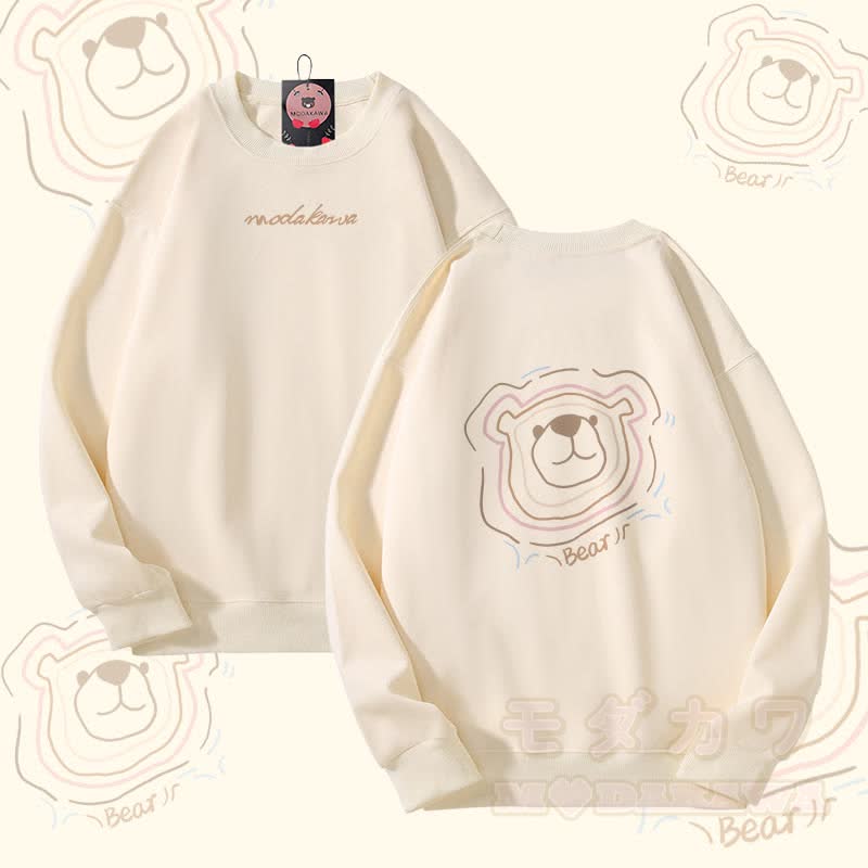 Modakawa Unisex-Sweatshirt mit Bären-Linienkunst-Grafik - Beige - 5XL - image 1